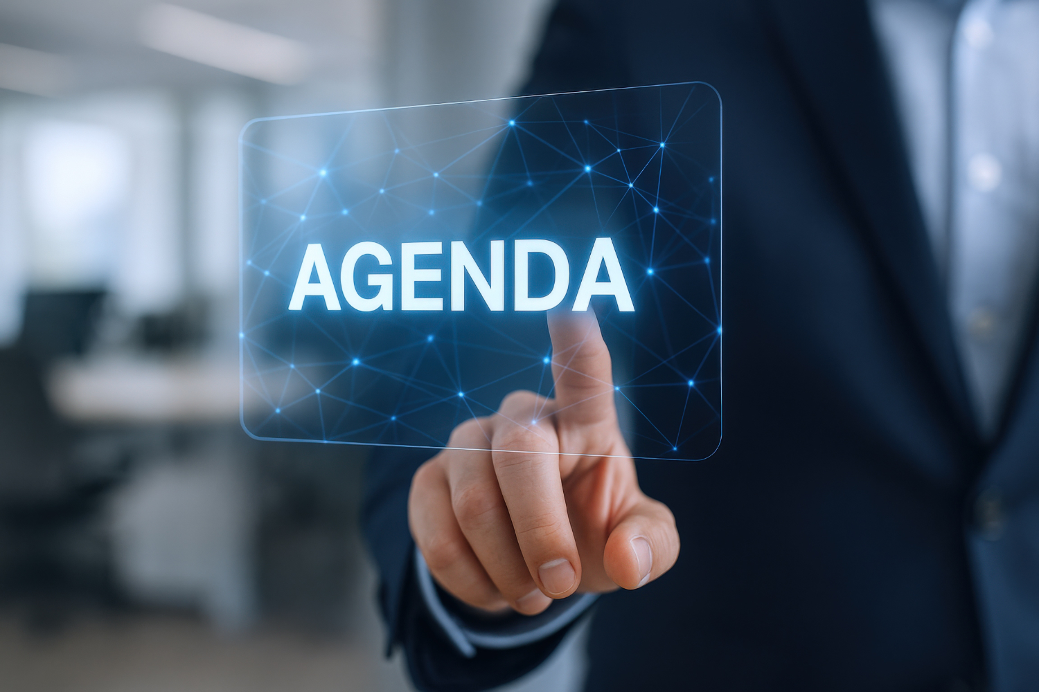 Businessman Touching 'Agenda' on a Futuristic Interface: Strateg